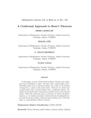 A Conformal Approach to Bour's Theorem