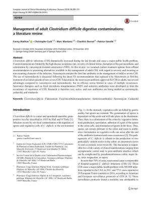 Management of Adult Clostridium Difficile Digestive Contaminations: a Literature Review