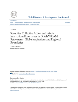 Securities Collective Action and Private International Law Issues in Dutch WCAM Settlements: Global Aspirations and Regional Boundaries Xandra E
