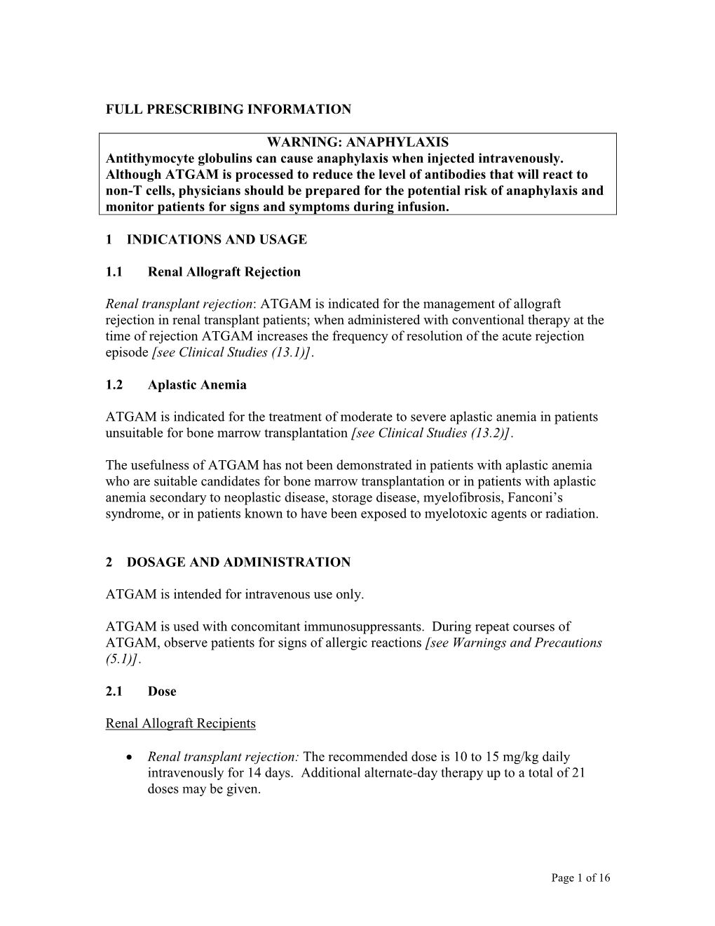 Full Prescribing Information Warning