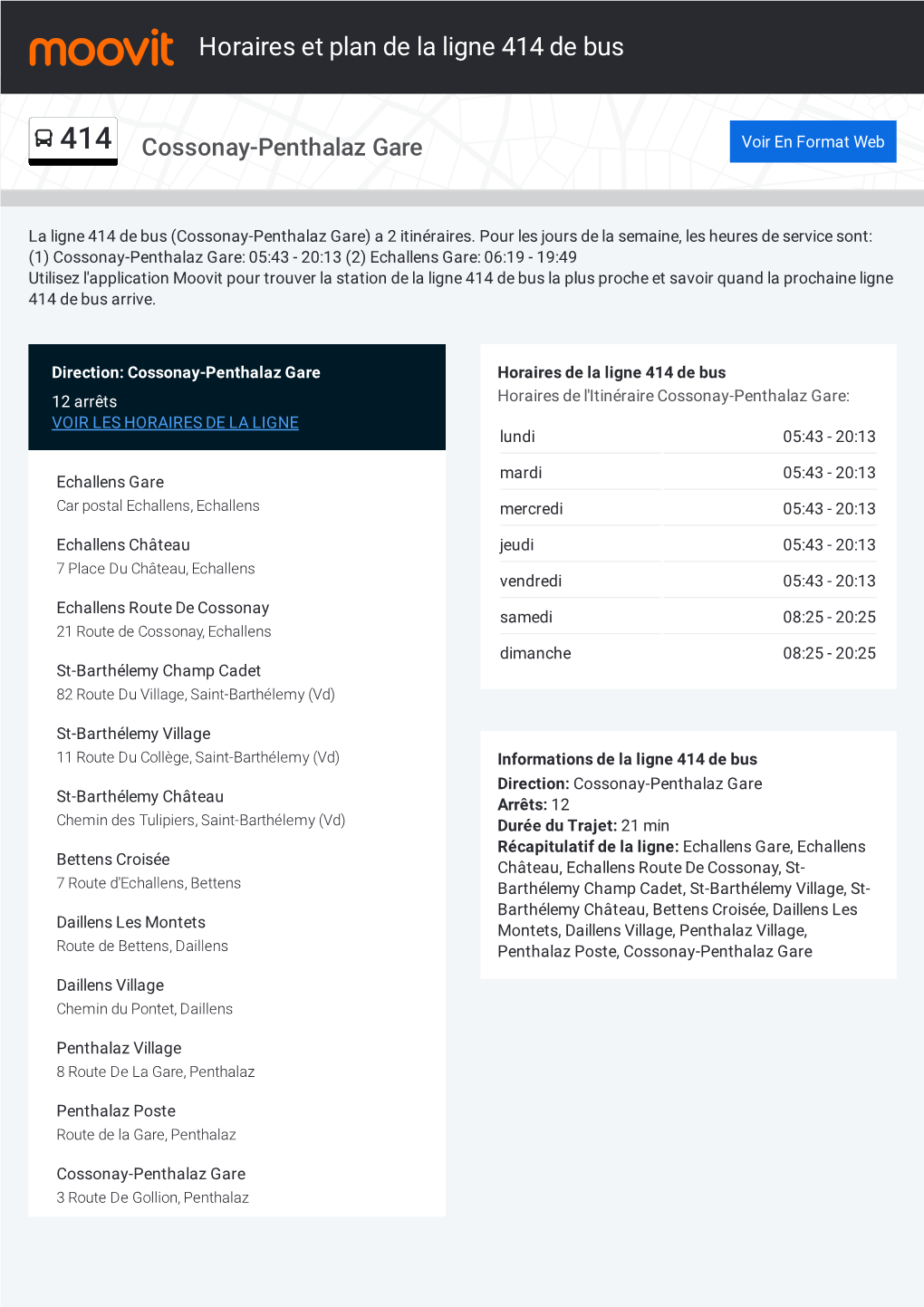 Horaires Et Trajet De La Ligne 414 De Bus Sur Une Carte