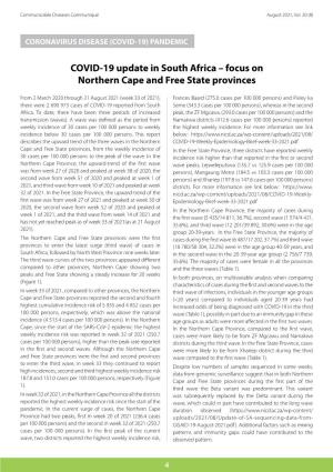 COVID-19 Update in South Africa – Focus on Northern Cape and Free State Provinces