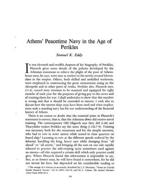 Athens' Peacetime Navy in the Age of Perikles Eddy, Samuel K Greek, Roman and Byzantine Studies; Summer 1968; 9, 2; Proquest Pg