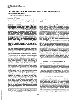 Phytotoxin HC-Toxin (Cyclic Peptide Biosynthesis/Maize/Plant Disease) JONATHAN D