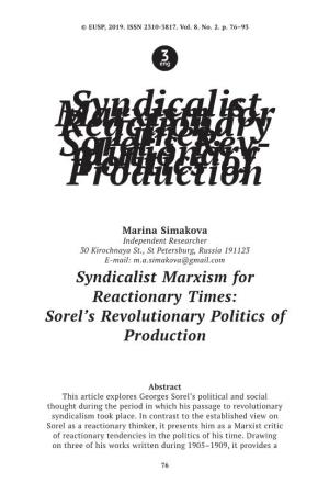 Syndicalist Marxism for Reactionary Times: Sorel's
