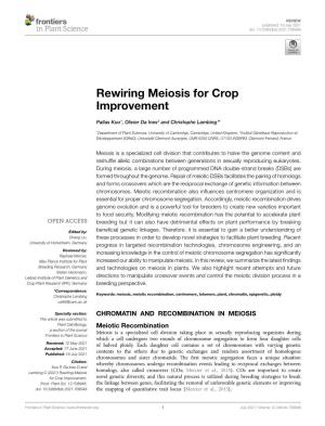 Rewiring Meiosis for Crop Improvement