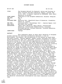 The European Network for Research, Action and Training in Adult Literacy and Basic Education (Dublin, Ireland, May 25-30, 1991)