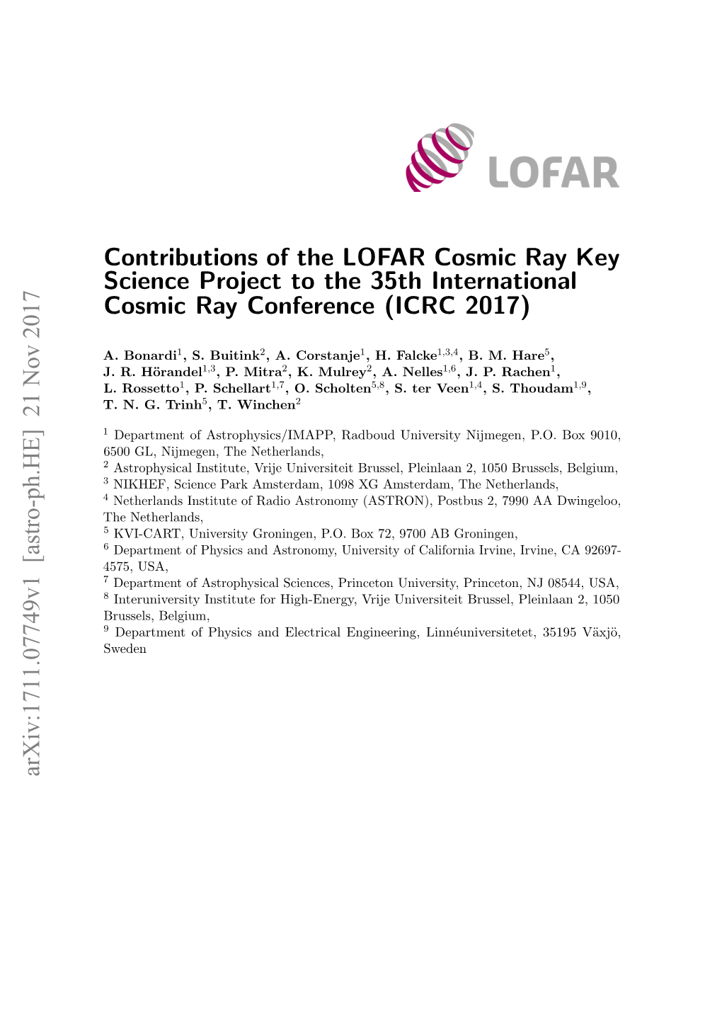 LOFAR CRKSP Contributions 35Th ICRC 2017