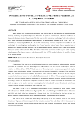 Hydrochemistry of Hub Dam of Pakistan: Weathering Processes and Water Quality Assessment