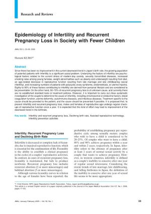 Epidemiology of Infertility and Recurrent Pregnancy Loss in Society with Fewer Children