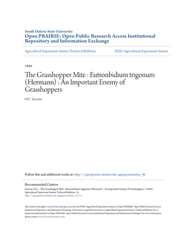 The Grasshopper Mite : Eutronbidium Trigonum (Hermann) : an Important Enemy of Grasshoppers H.C