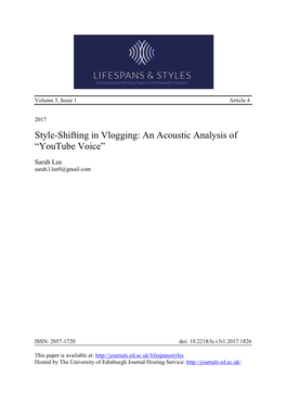 Style-Shifting in Vlogging: an Acoustic Analysis of “Youtube Voice”