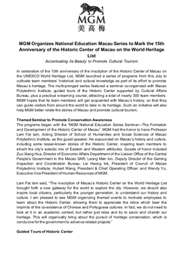 MGM Organizes National Education Macau Series to Mark the 15Th