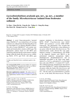 Lacisediminihabitans Profunda Gen. Nov., Sp. Nov., a Member of the Family Microbacteriaceae Isolated from Freshwater Sediment