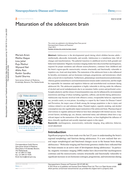 Maturation of the Adolescent Brain
