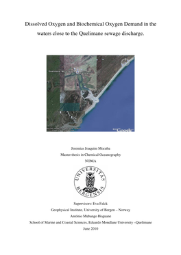 Dissolved Oxygen and Biochemical Oxygen Demand in the Waters Close to the Quelimane Sewage Discharge