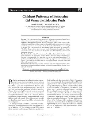 Children's Preference of Benzocaine Gel Versus the Lidocaine Patch