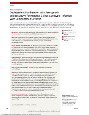 Daclatasvir in Combination with Asunaprevir and Beclabuvir for Hepatitis C Virus Genotype 1 Infection with Compensated Cirrhosis