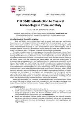 Clst 334R: Introduction to Classical Archaeology in Rome and Italy