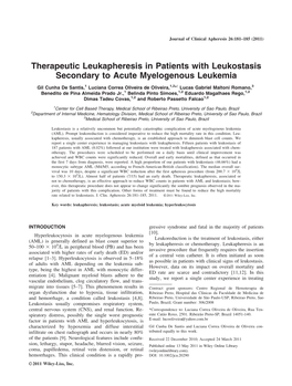 Therapeutic Leukapheresis in Patients with Leukostasis Secondary to Acute Myelogenous Leukemia