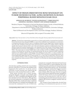 Effect of Freeze-Dried Bovine Bone Xenograft on Tumor Necrosis Factor- Alpha Secretion in Human Peripheral Blood Mononuclear Cells