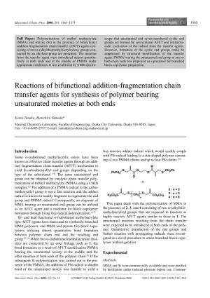 Reactions of Bifunctional Addition-Fragmentation Chain Transfer Agents for Synthesis of Polymer Bearing Unsaturated Moieties at Both Ends