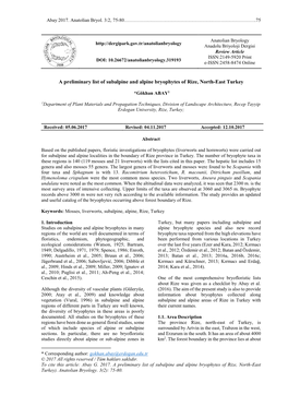 A Preliminary List of Subalpine and Alpine Bryophytes of Rize, North-East Turkey