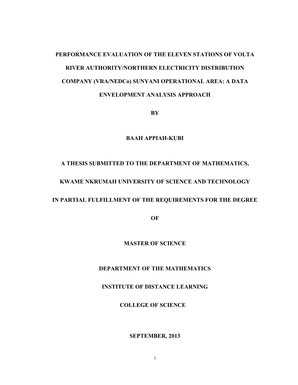 PERFORMANCE EVALUATION of the ELEVEN STATIONS of VOLTA RIVER AUTHORITY/NORTHERN ELECTRICITY DISTRIBUTION COMPANY (VRA/Nedco)