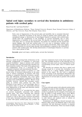 Spinal Cord Injury Secondary to Cervical Disc Herniation in Ambulatory Patients with Cerebral Palsy
