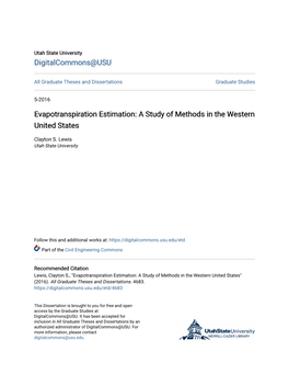 Evapotranspiration Estimation: a Study of Methods in the Western United States