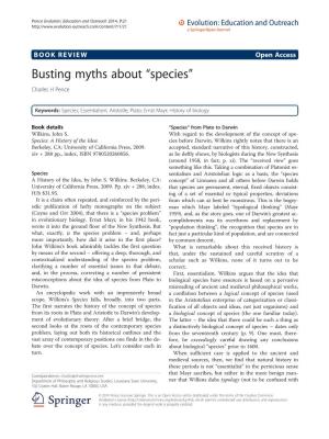 VIEW Open Access Busting Myths About “Species” Charles H Pence