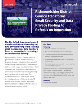 Richmondshire District Council Transforms Email Security and Data Privacy Footing to Refocus on Innovation