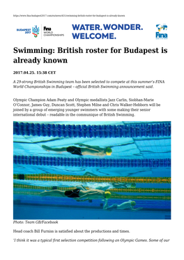 Swimming: British Roster for Budapest Is Already Known