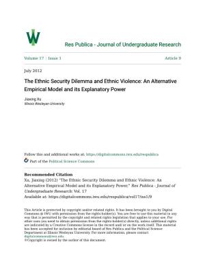 The Ethnic Security Dilemma and Ethnic Violence: an Alternative Empirical Model and Its Explanatory Power