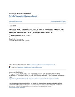 Angels Who Stepped Outside Their Houses: “American True Womanhood” and Nineteenth-Century (Trans)Nationalisms