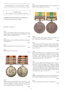 Thirteenth Session, Commencing at 2.30Pm ORDERS, DECORATIONS & MEDALS