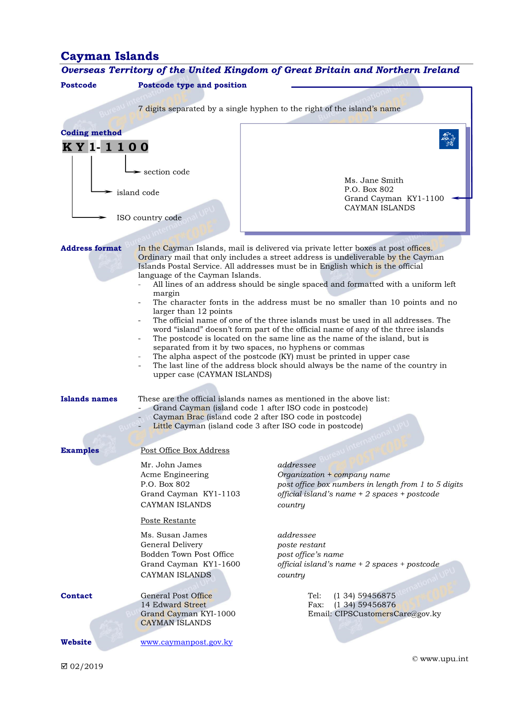 Cayman Islands Overseas Territory of the United Kingdom of Great Britain and Northern Ireland Postcode Postcode Type and Position