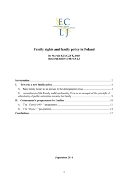 Marcin KULCZYK Family Rights and Family Policy in Poland
