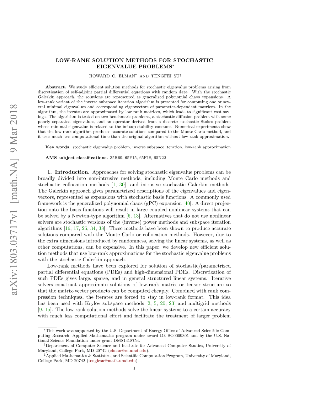 Arxiv:1803.03717V1 [Math.NA] 9 Mar 2018 Pression Techniques, the Iterates Are Forced to Stay in Low-Rank Format