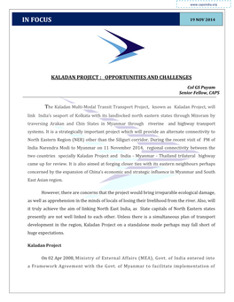 Kaladan Project : Opportunities and Challenges