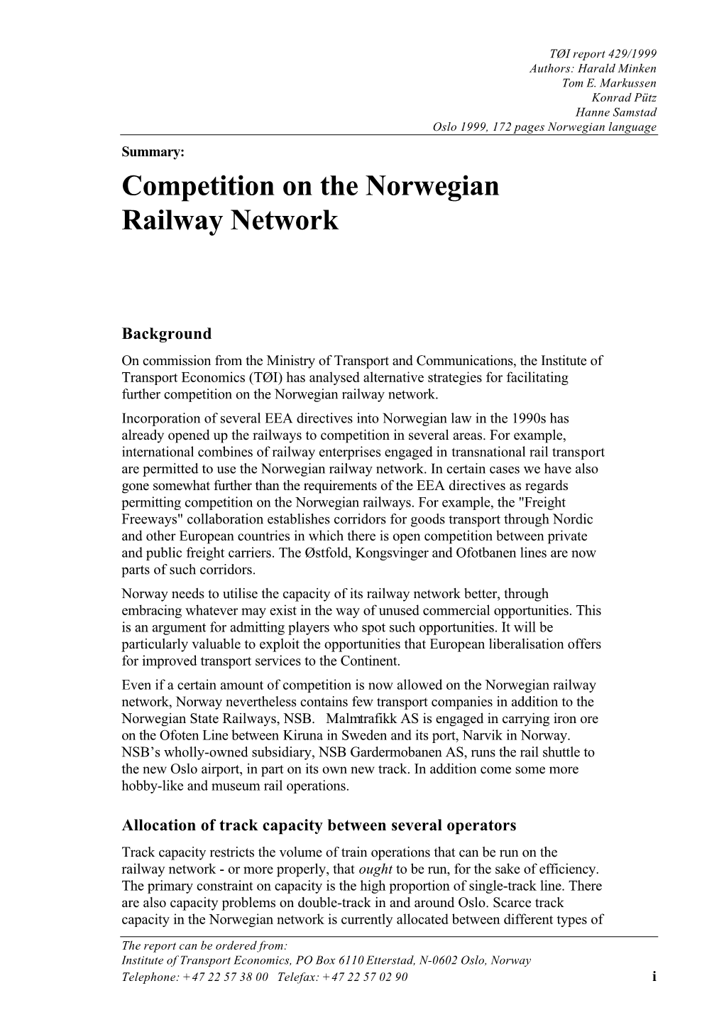 Competition on the Norwegian Railway Network