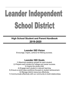 High School Student and Parent Handbook Leander ISD Vision