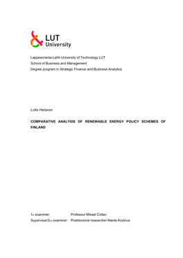 Lappeenranta-Lahti University of Technology LUT School of Business and Management Degree Program in Strategic Finance and Business Analytics