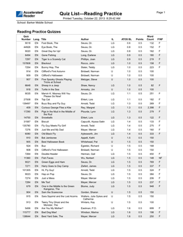 Quiz List—Reading Practice Page 1 Printed Tuesday, October 22, 2013 8:29:42 AM School: Barker Middle School