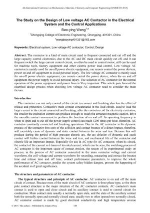 The Study on the Design of Low Voltage AC Contactor in the Electrical System and the Control Applications