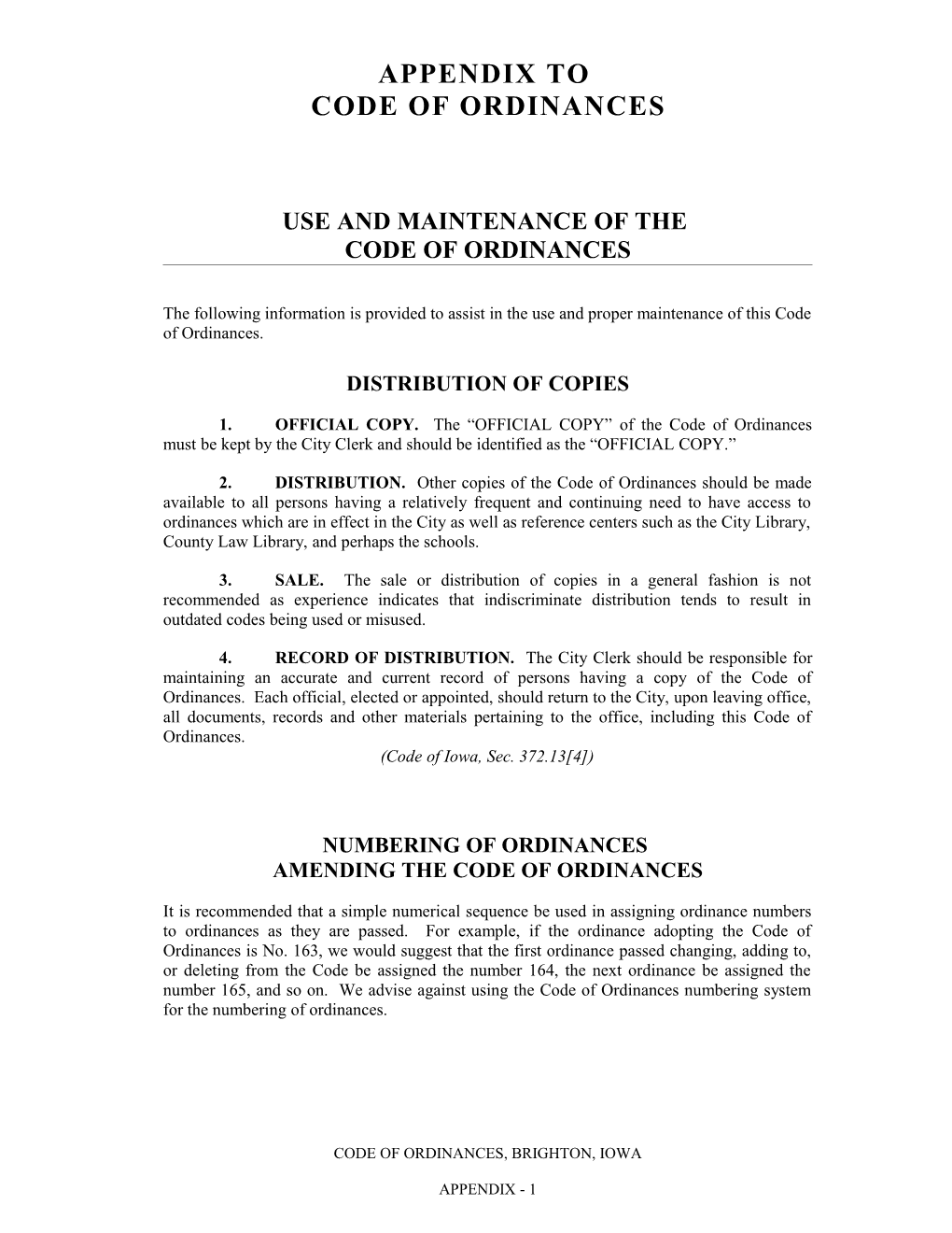 Use and Maintenance of the Code of Ordinances