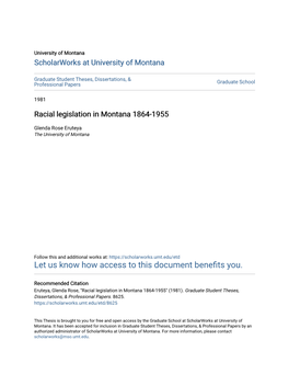 Racial Legislation in Montana 1864-1955