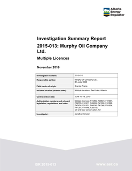 Murphy Oil Company Ltd. Multiple Licences