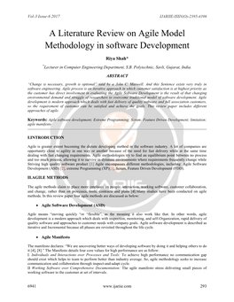 A Literature Review on Agile Model Methodology in Software Development