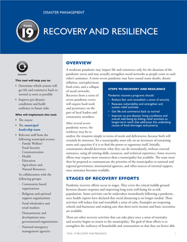 TOOL 19: RECOVERY and RESILIENCE 1 to Manage Future Shocks